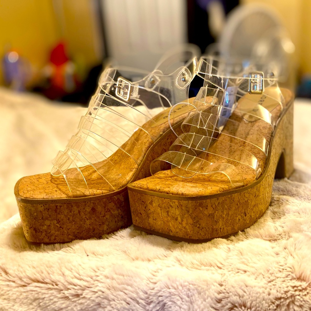 Transparent Cork Platform Heel Sandals